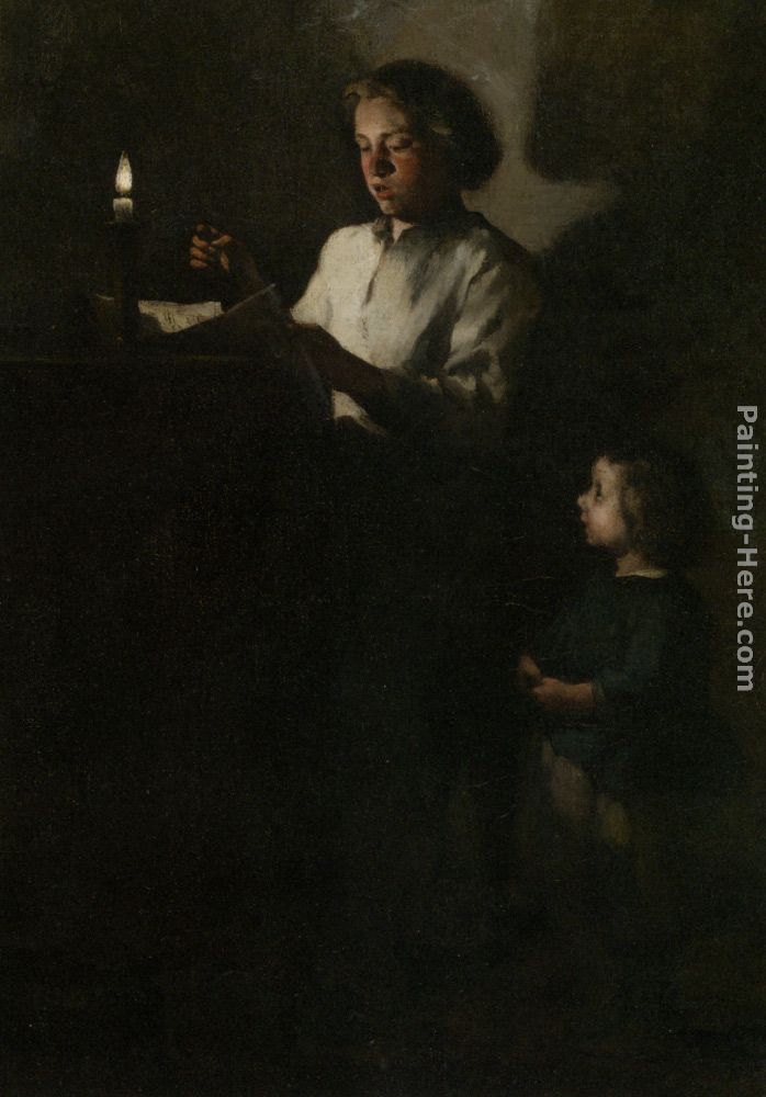 Reading by Candlelight painting - Theodule Augustine Ribot Reading by Candlelight art painting